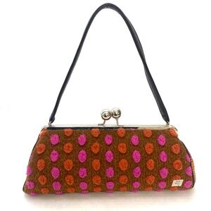 Vintage Karen Wilson Touch of Bubbly Polka Dot Wool Baguette Handbag